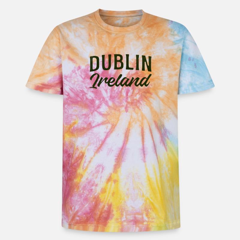 Dublin Irland Script Typografie - Unisex Premium Tie Dye T-Shirt - Regenbogen-Spirale
