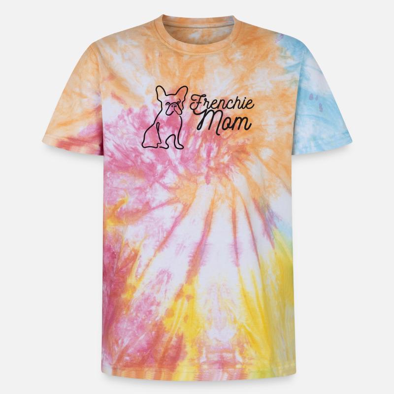 Frenchie Mom Silhouette Script Lineart - Unisex Premium Tie-Dye T-Shirt - Rainbow Spiral
