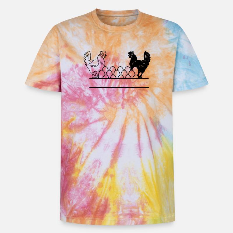 Hähnchen dunkles und helles Monogramm - Unisex Premium Tie Dye T-Shirt - Regenbogen-Spirale