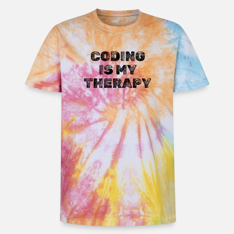 Coding Is My Therapy Developer Saying - Unisex Premium Tie-Dye T-Shirt - Rainbow Spiral