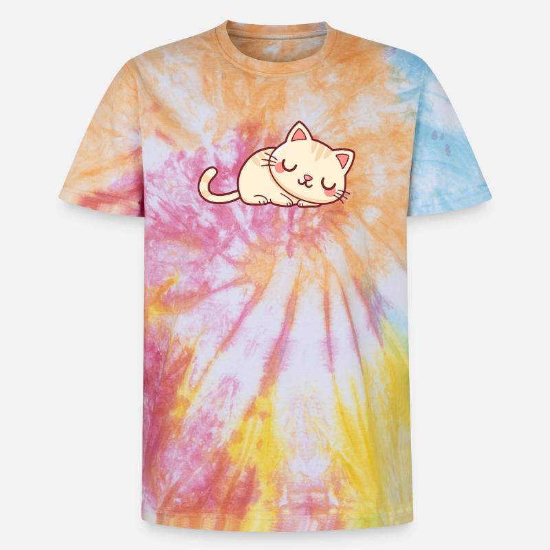 Soft Sleeper Kitten - Unisex Premium Tie-Dye T-Shirt - Rainbow Spiral
