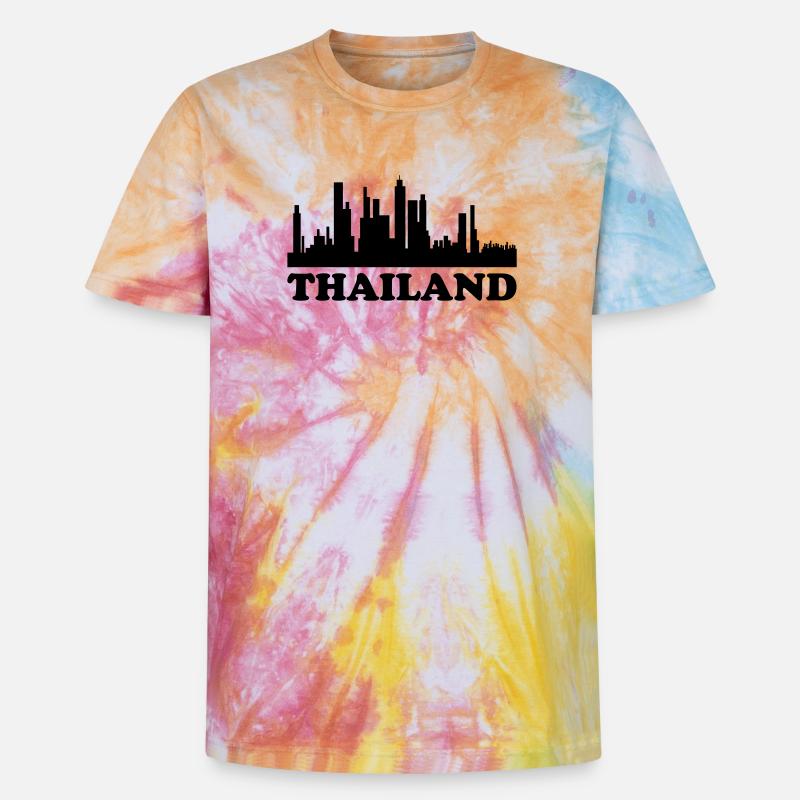 Skyline de Thaïlande - T-shirt tie-dye premium unisexe - arc-en-ciel spirale