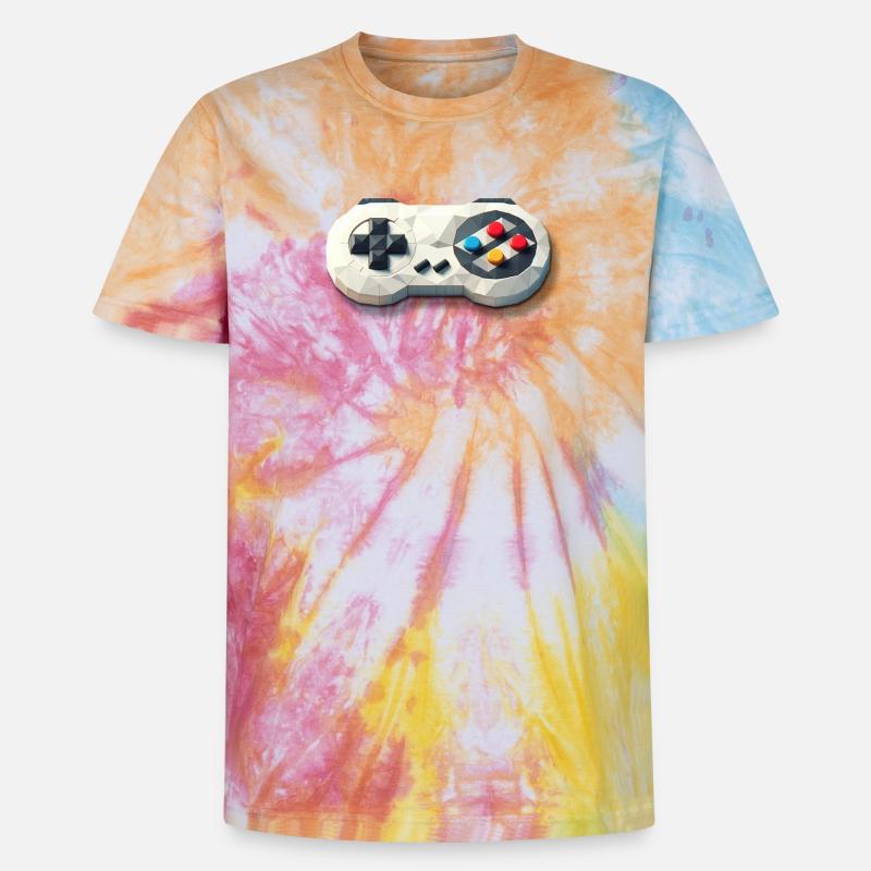 Retro Controller 16 Bit Gaming Nostalgie - Unisex Premium Tie Dye T-Shirt - Regenbogen-Spirale