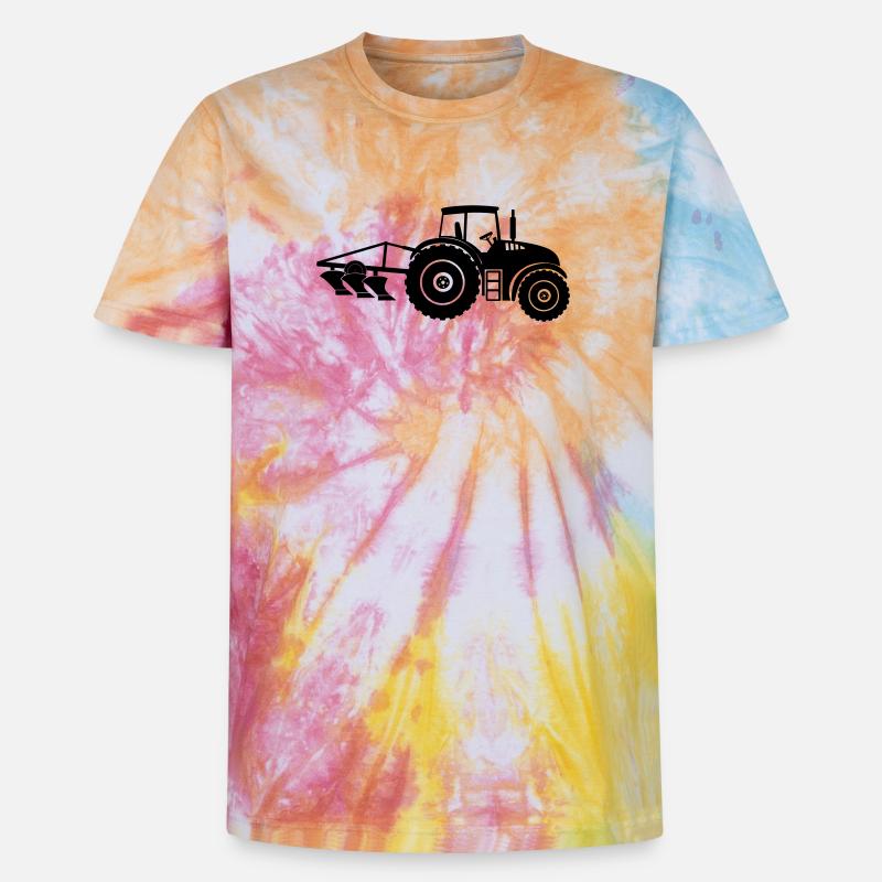 Traktor mit Pflug-Logo-Bauernhof - Unisex Premium Tie Dye T-Shirt - Regenbogen-Spirale