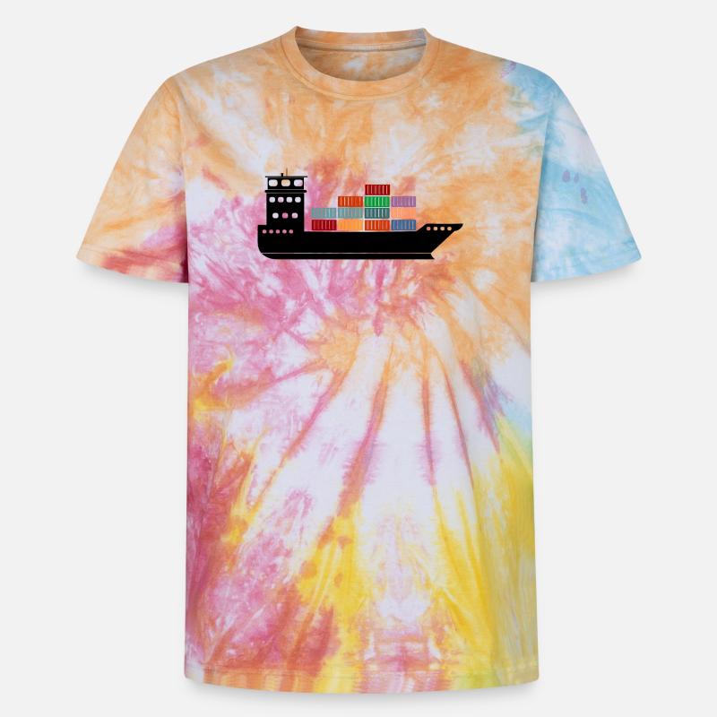Seecontainerschiff oder Boot mit Containern - Unisex Premium Tie Dye T-Shirt - Regenbogen-Spirale