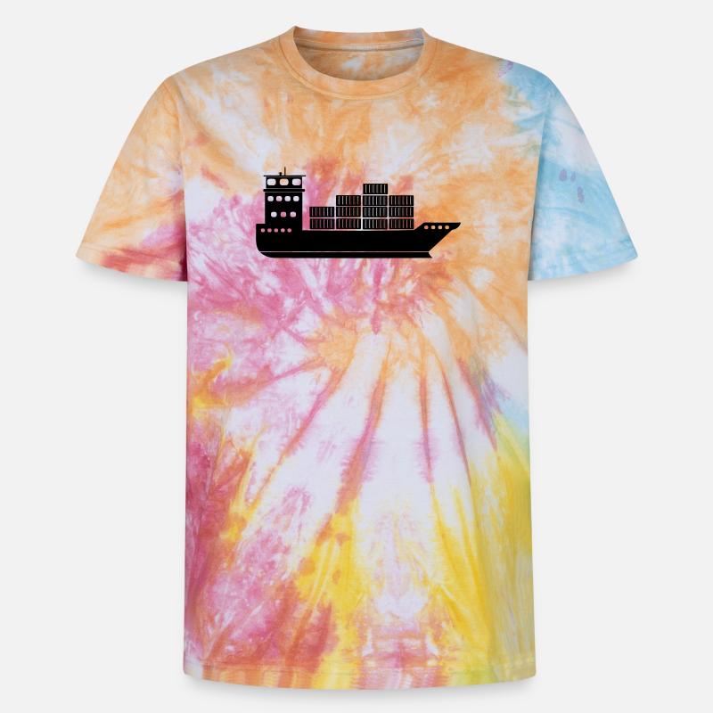 Seecontainerschiff oder Boot mit Containern - Unisex Premium Tie Dye T-Shirt - Regenbogen-Spirale