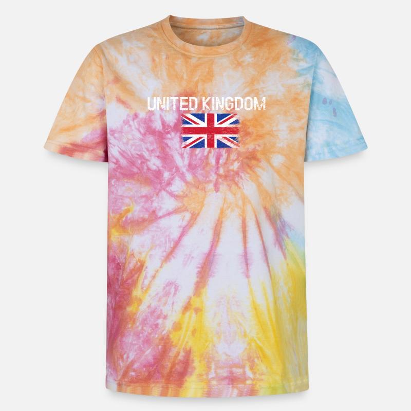 Impression du drapeau vieilli du Royaume-Uni - T-shirt tie-dye premium unisexe - arc-en-ciel spirale