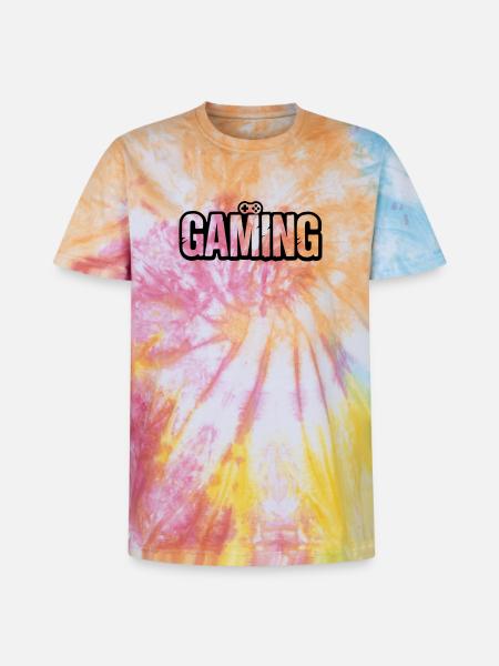 Gaming_Schrift_mit_Conroller - T-shirt tie-dye premium unisexe - arc-en-ciel spirale