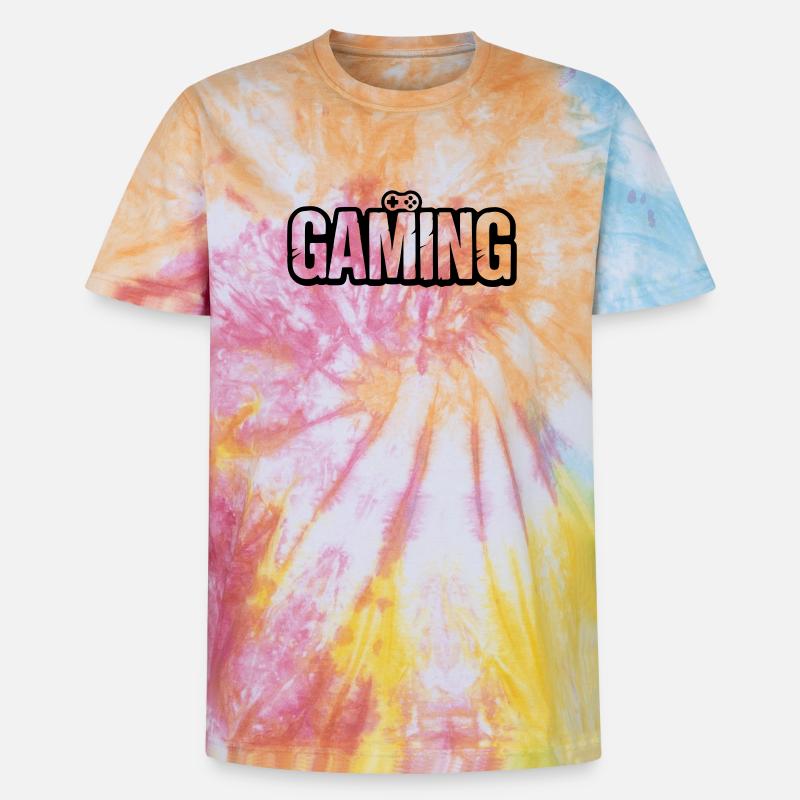 Gaming_Schrift_mit_Conroller - Unisex Premium Tie Dye T-Shirt - Regenbogen-Spirale