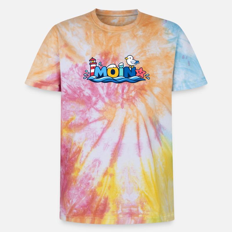 MOIN Möwe Leuchtturm Maritim Bunt - Unisex Premium Tie Dye T-Shirt - Regenbogen-Spirale