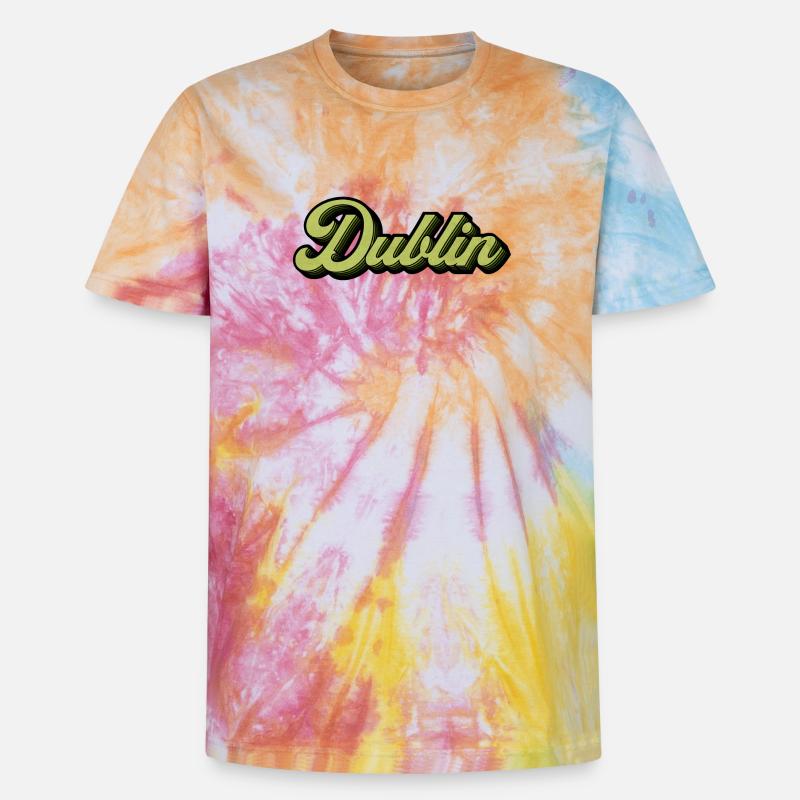 Dublin Retro Script in Lime - Unisex Premium Tie-Dye T-Shirt - Rainbow Spiral