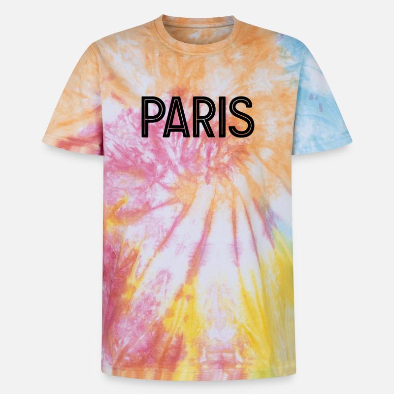 Paris Black Geometric Typography - Unisex Premium Tie-Dye T-Shirt - Rainbow Spiral