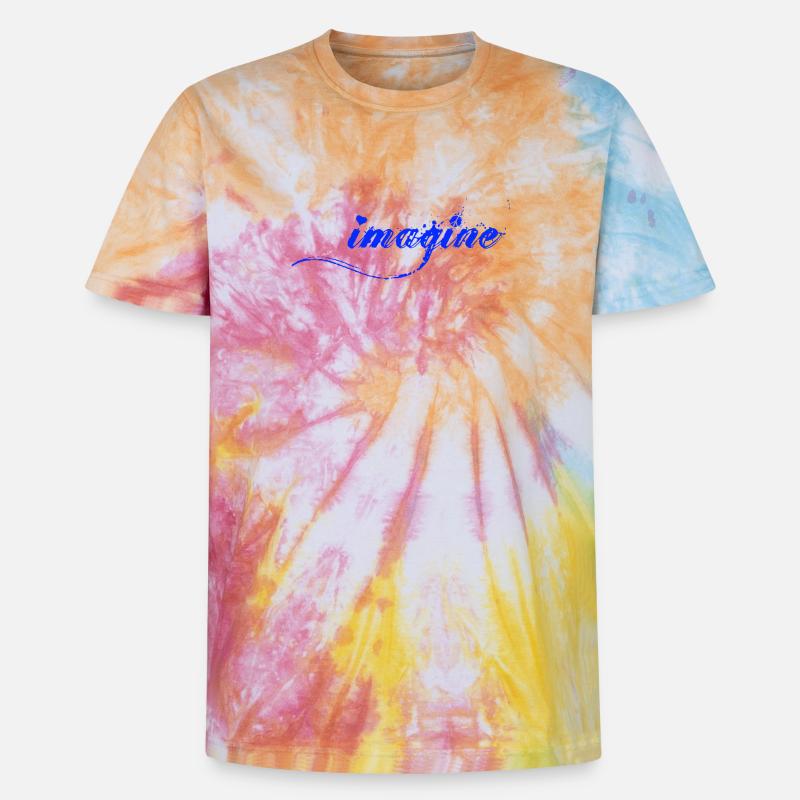 Imagine Blaue Farbklecks Script - Unisex Premium Tie Dye T-Shirt - Regenbogen-Spirale
