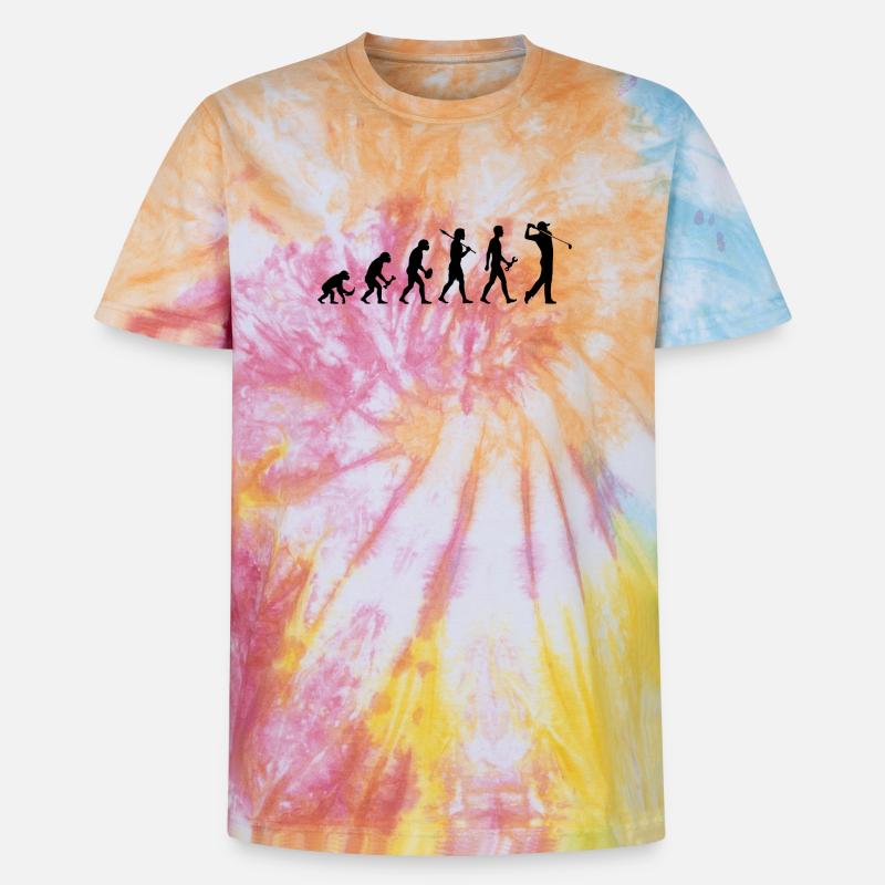 Evolution Golfer Golf - T-shirt tie-dye premium unisexe - arc-en-ciel spirale