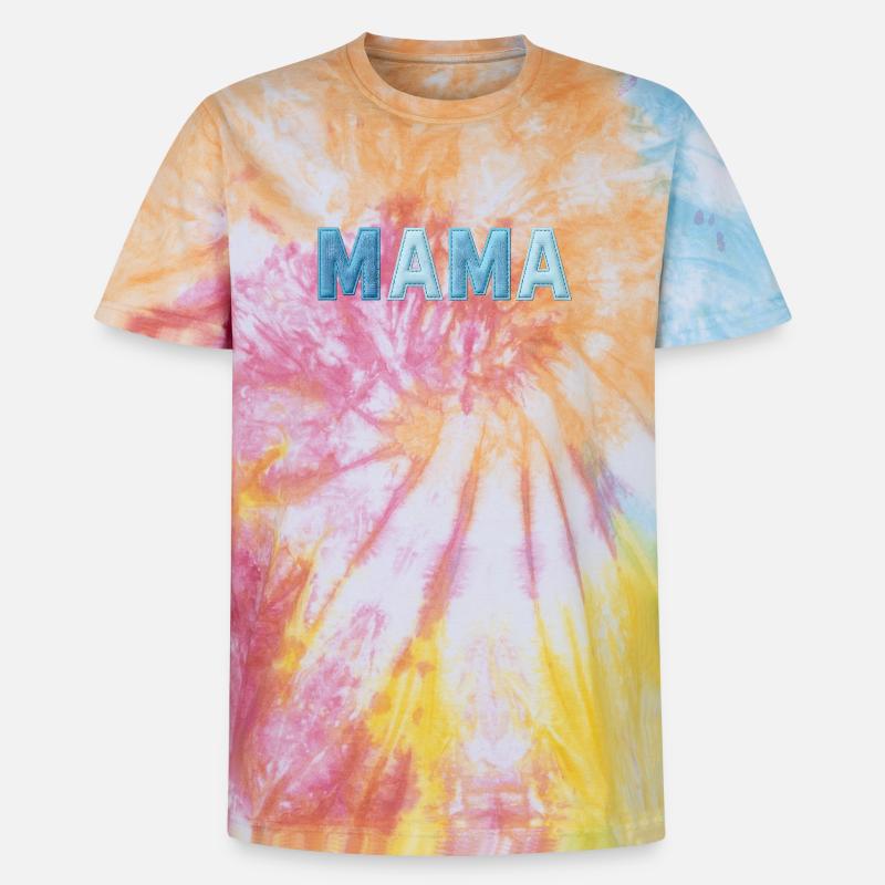 MAMA Denim Schriftzug Patchwork Trend - Unisex Premium Tie Dye T-Shirt - Regenbogen-Spirale