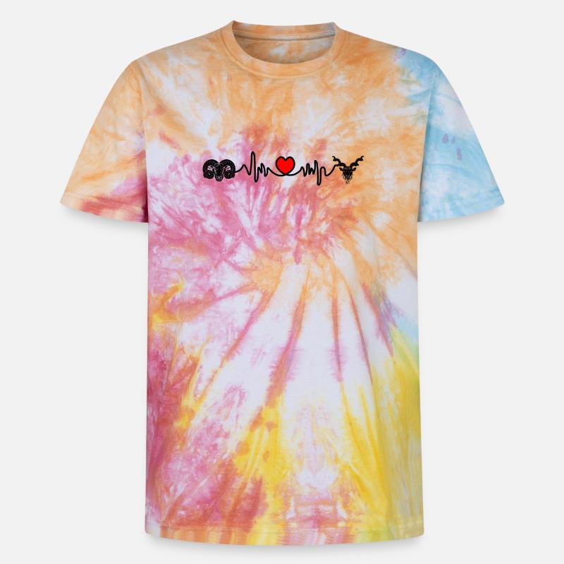 Herzfrequenz Cardio Widder Steinbock - Unisex Premium Tie Dye T-Shirt - Regenbogen-Spirale