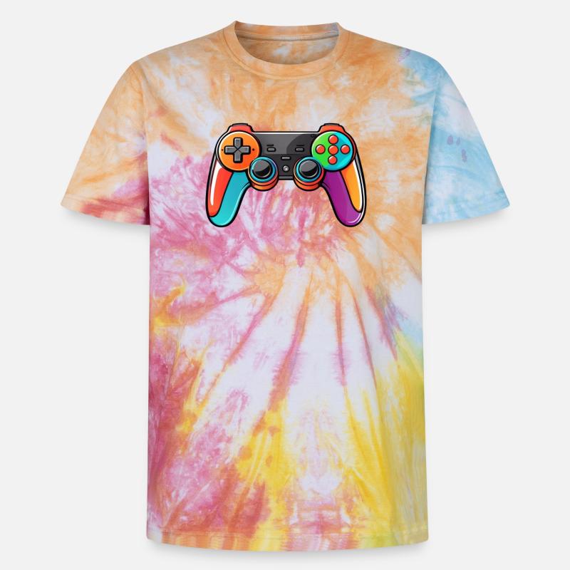 Gamepad Controller Farben Bunt - Unisex Premium Tie Dye T-Shirt - Regenbogen-Spirale