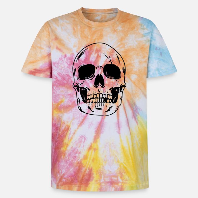 Schädelkopf des Skeletts - Unisex Premium Tie Dye T-Shirt - Regenbogen-Spirale