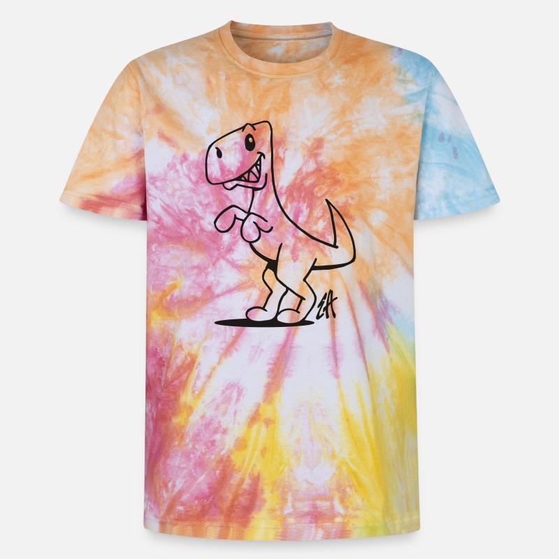 Smiling T-Rex einfarbiges Design - Unisex Premium Tie Dye T-Shirt - Regenbogen-Spirale