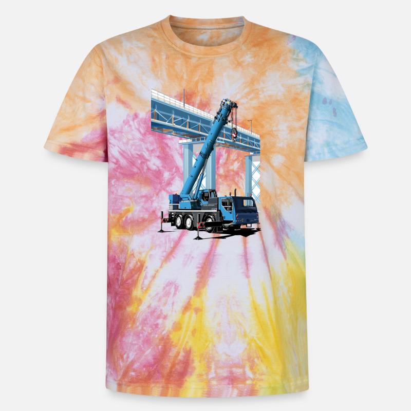 Mobile crane assembles bridge sections - Unisex Premium Tie-Dye T-Shirt - Rainbow Spiral