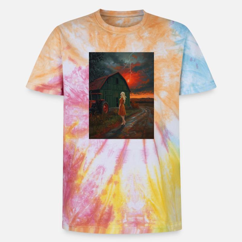 Mystischer Sturmhimmel mit Weitblick - Unisex Premium Tie Dye T-Shirt - Regenbogen-Spirale