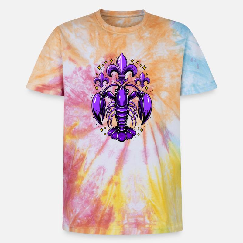 Mardi Gras Languste mit Fleur-de-Lis Design - Unisex Premium Tie Dye T-Shirt - Regenbogen-Spirale
