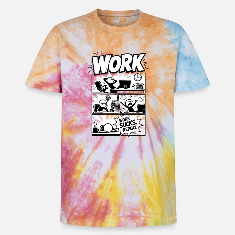 Work Sucks Repeat Comic - Unisex Premium Tie-Dye T-Shirt - Rainbow Spiral