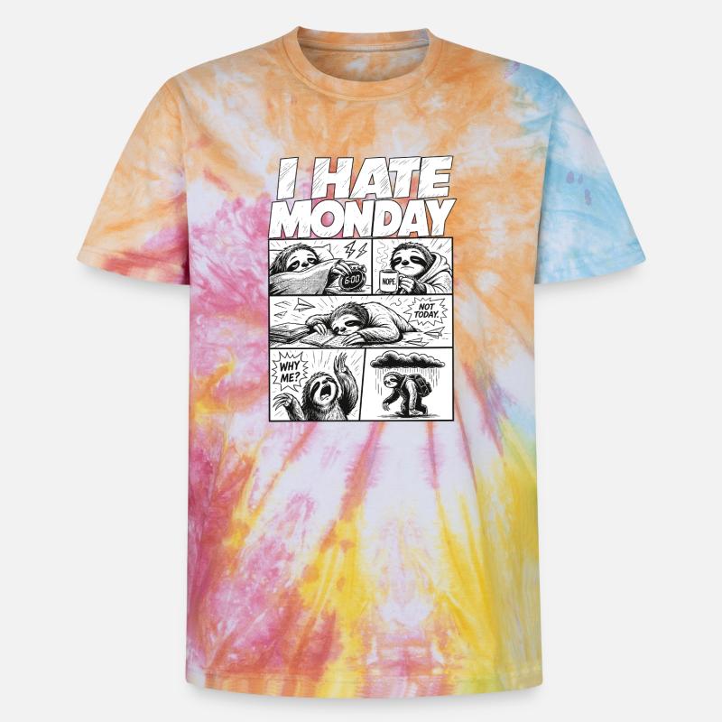 I Hate Monday Sloth Comic - Unisex Premium Tie-Dye T-Shirt - Rainbow Spiral