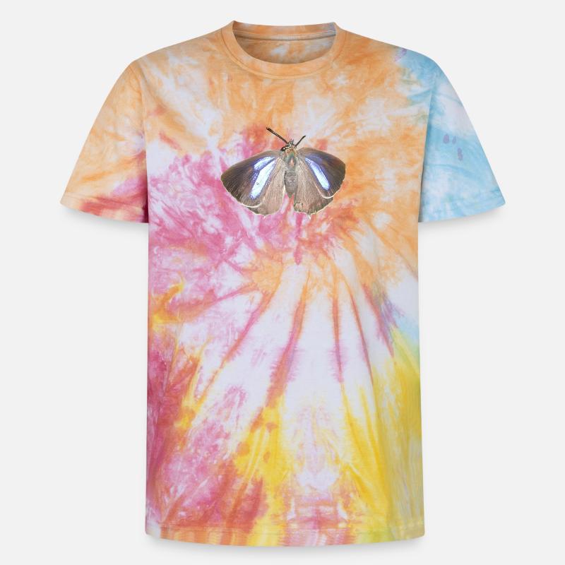 Blauer Eichen-Zipfelfalter - Unisex Premium Tie Dye T-Shirt - Regenbogen-Spirale
