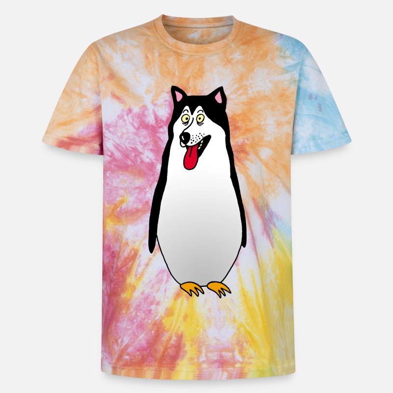 Hund oder Pinguin? - Unisex Premium Tie Dye T-Shirt - Regenbogen-Spirale