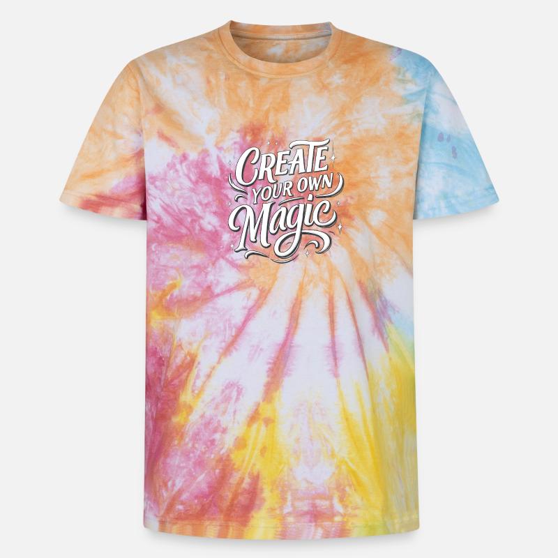 Create Your Own Magic Text - Unisex Premium Tie-Dye T-Shirt - Rainbow Spiral