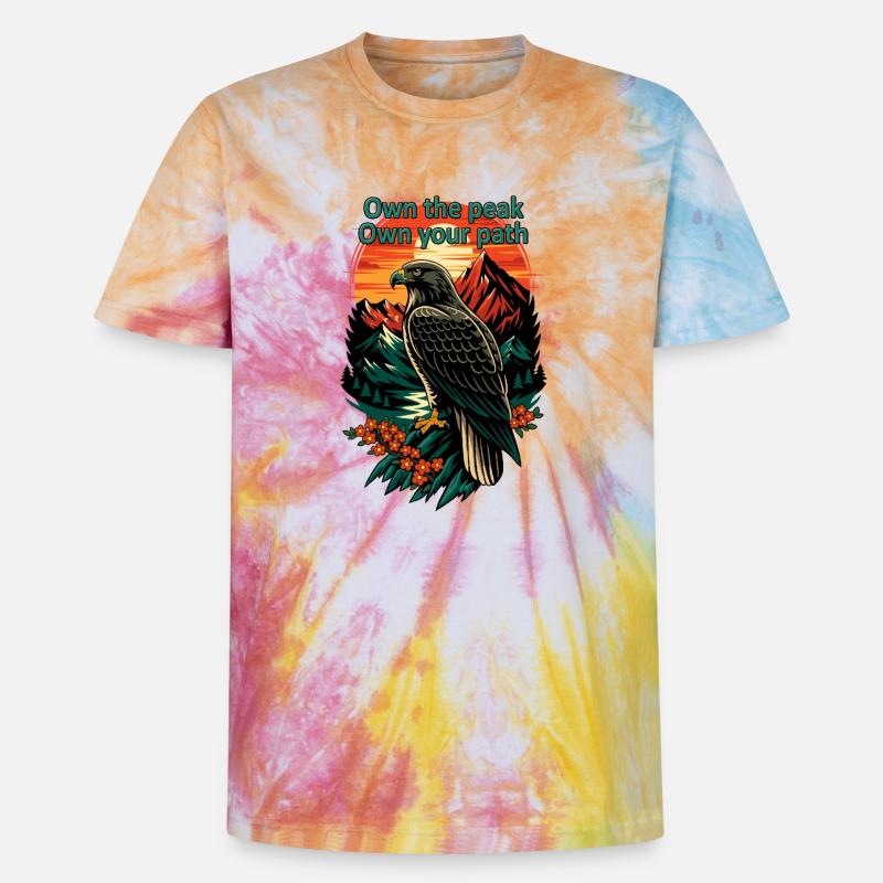 Besitze den Peak Eagle Path - Unisex Premium Tie Dye T-Shirt - Regenbogen-Spirale