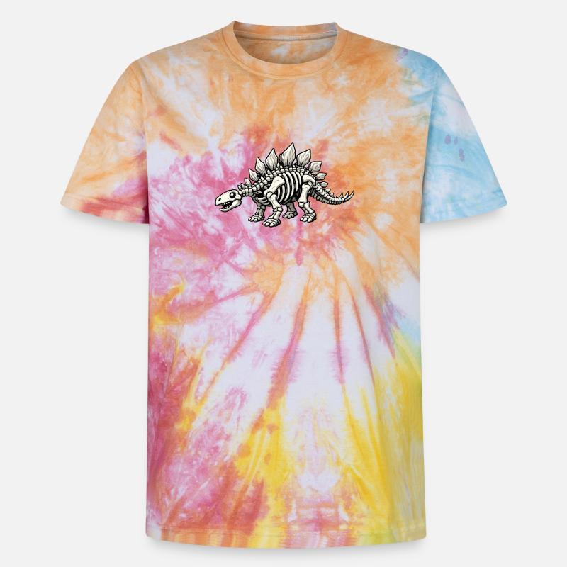 Stegosaurus Skeleton - Unisex Premium Tie-Dye T-Shirt - Rainbow Spiral
