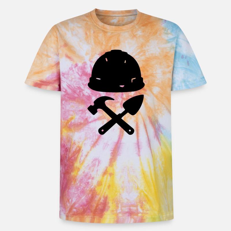 T-Shirt-Konstruktion – Builder Tools Helm - Unisex Premium Tie Dye T-Shirt - Regenbogen-Spirale