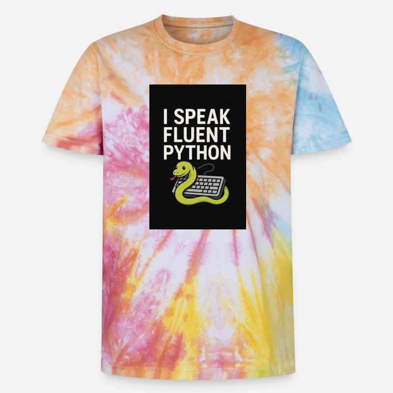 Serpent de codage Python - T-shirt tie-dye premium unisexe - arc-en-ciel spirale