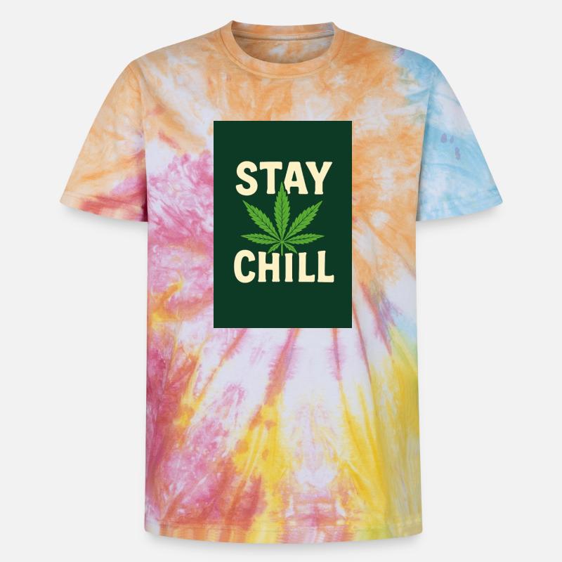 Stay Chill Feuille de Cannabis - T-shirt tie-dye premium unisexe - arc-en-ciel spirale