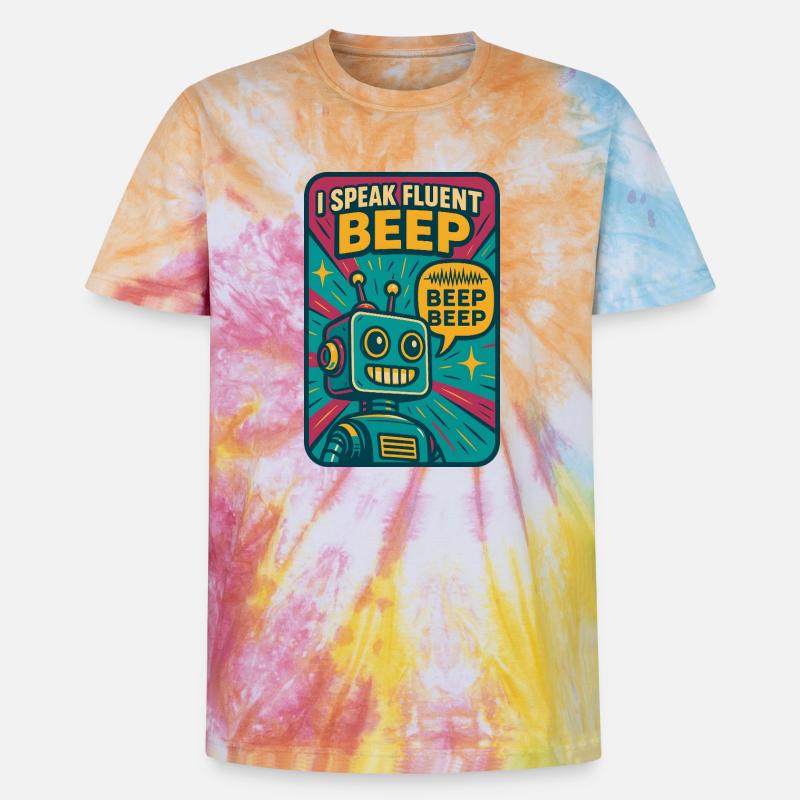 Bip fluide | Robot Science-Fi Nerd - T-shirt tie-dye premium unisexe - arc-en-ciel spirale