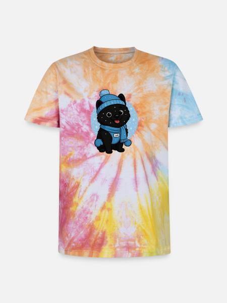 Cuddly Dog Winter Magic - Unisex Premium Tie-Dye T-Shirt - Rainbow Spiral