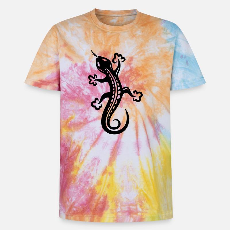 Echse, Eidechse - Unisex Premium Tie Dye T-Shirt - Regenbogen-Spirale