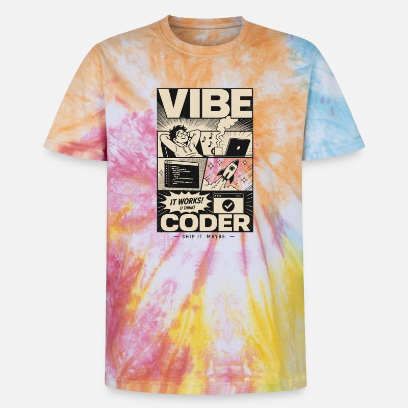 Vibe Coder Programmer Humor - Unisex Premium Tie-Dye T-Shirt - Rainbow Spiral