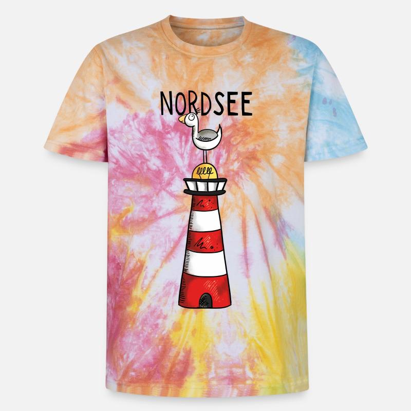 Nordsee Leuchtturm - Möwe - Comic - Geschenk - Unisex Premium Tie Dye T-Shirt - Regenbogen-Spirale