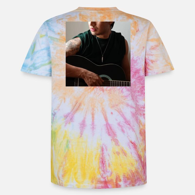 Guitare de soirée studio - T-shirt tie-dye premium unisexe - arc-en-ciel spirale