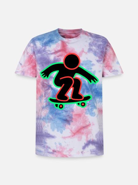 Neon Skateboarder Line Art - Unisex Premium Tie-Dye T-Shirt - Pink/Purple/Blue