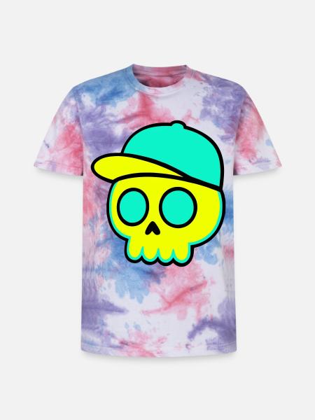 Neon Schädel Cap Streetwear - Unisex Premium Tie Dye T-Shirt - Pink/Lila/Blau