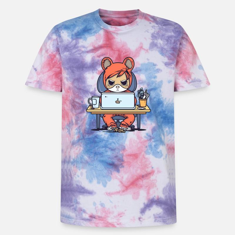 Grumpy Coder in Hoodie - Unisex Premium Tie-Dye T-Shirt - Pink/Purple/Blue