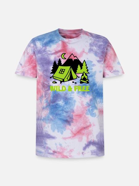 Camping Zelt Natur Grafik - Unisex Premium Tie Dye T-Shirt - Pink/Lila/Blau