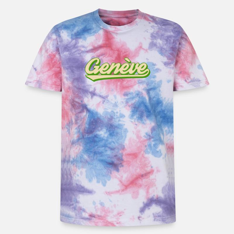Genève Retro Script Limette - Unisex Premium Tie Dye T-Shirt - Pink/Lila/Blau