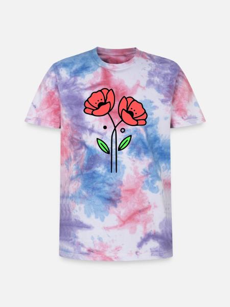 mohnblume-mohnblumen-minimalistisch-line-art-5 - Unisex Premium Tie Dye T-Shirt - Pink/Lila/Blau
