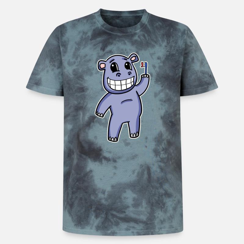 Nilpferd mit Zahnbürste - Unisex Premium Tie Dye T-Shirt - Schwarz/Blau
