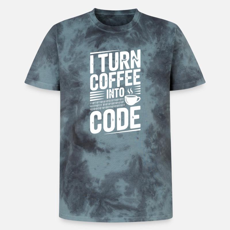 I Turn Coffee Into Code - Unisex Premium Tie-Dye T-Shirt - Black/Blue